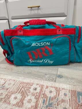 Vintage Molson Dry Special Dry Duffel Bag Teal Red Retro Gym Travel Weekender